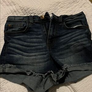 Ariya Dark Blue Jean Shorts with Frayed Hem